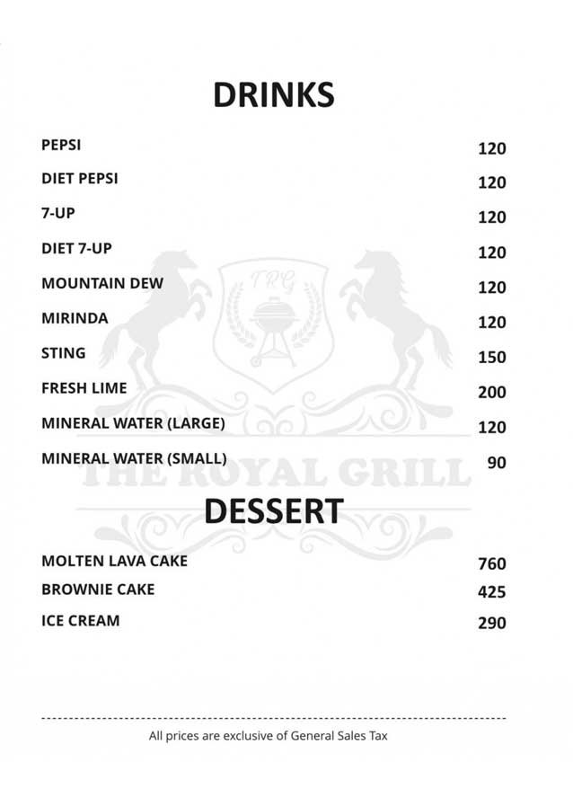 The Royal Grill menu