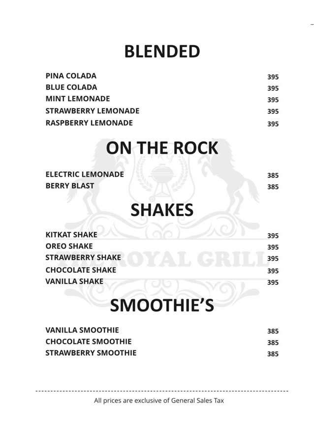 The Royal Grill menu
