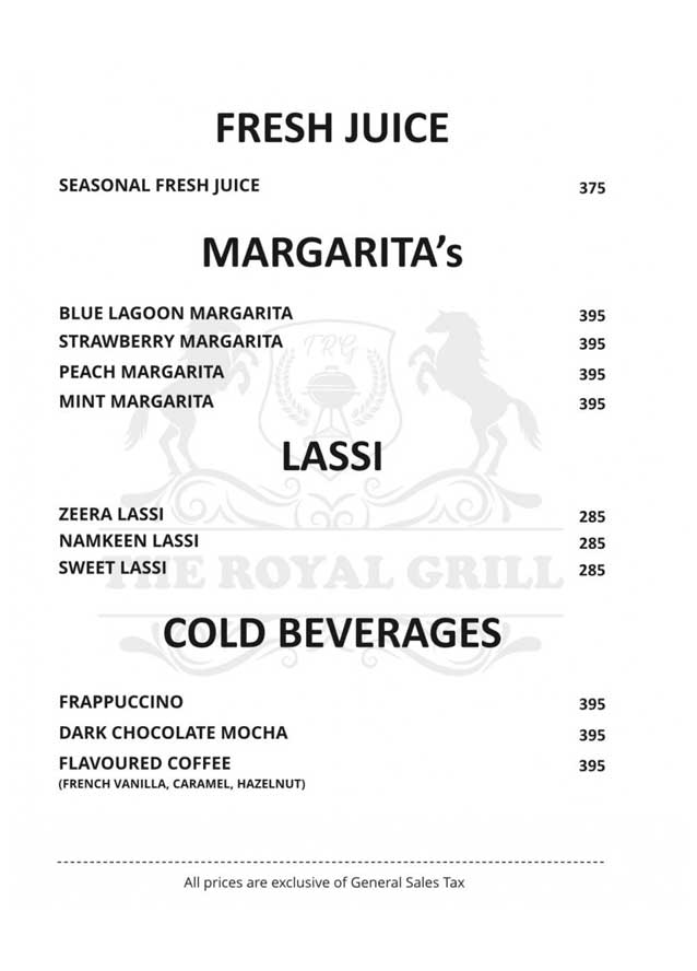 The Royal Grill menu
