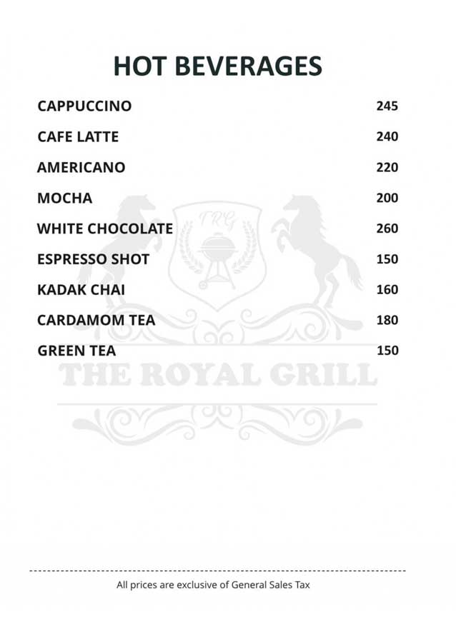 The Royal Grill menu