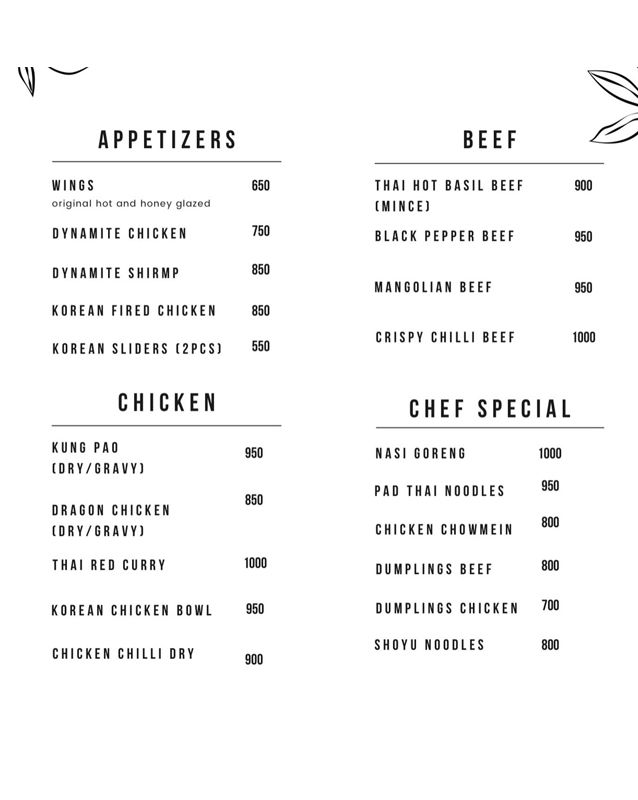 The Samui menu