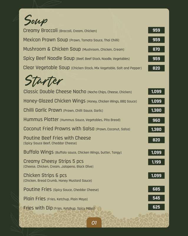 The Senator Cafe menu
