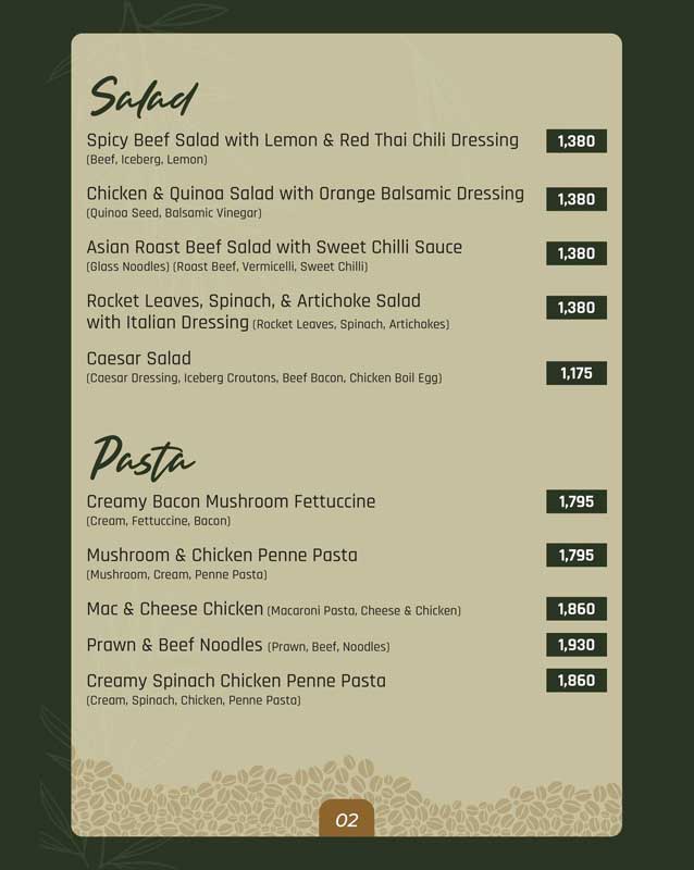 The Senator Cafe menu