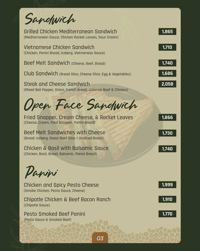 The Senator Cafe menu