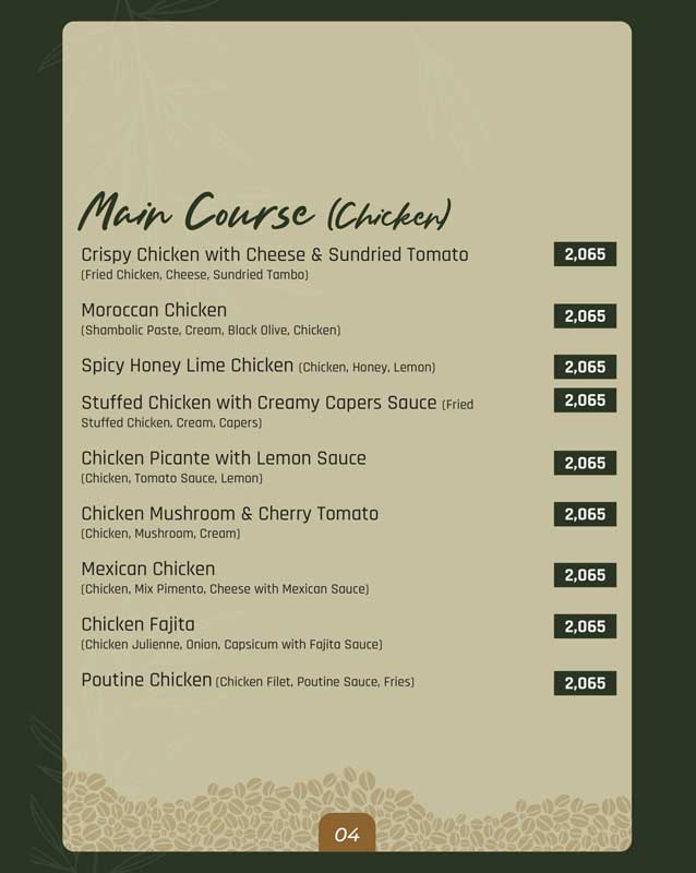The Senator Cafe menu