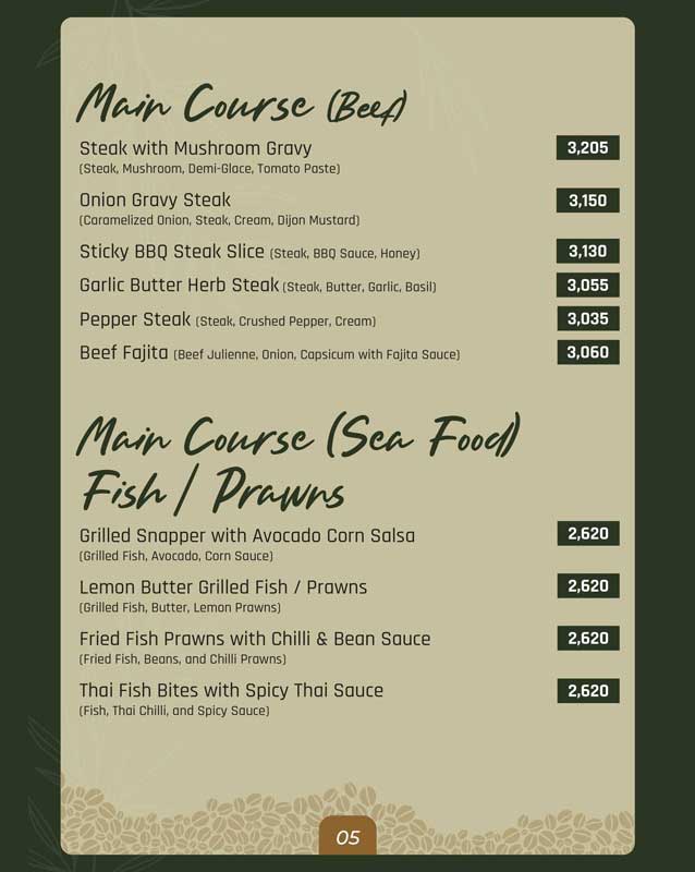 The Senator Cafe menu