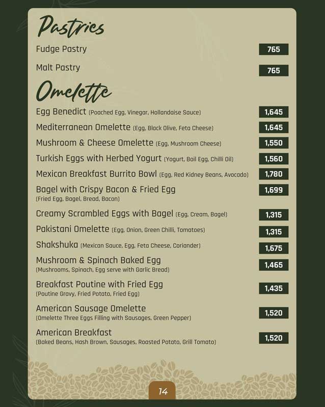 The Senator Cafe menu