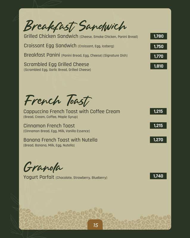 The Senator Cafe menu
