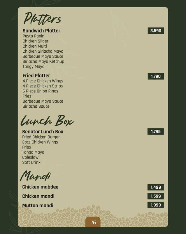 The Senator Cafe menu