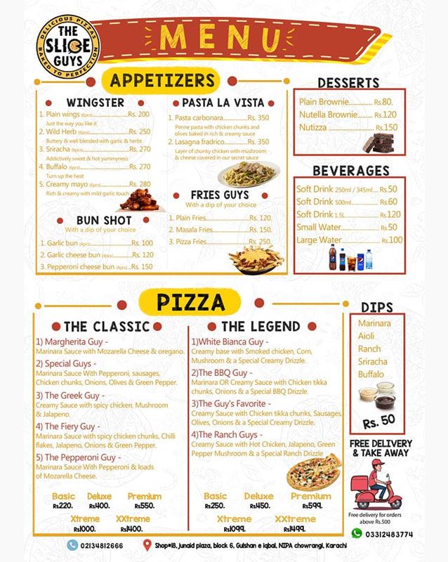 The Slice Guys menu