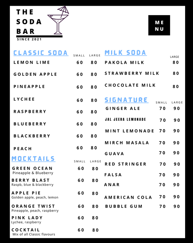 The Soda Bar menu