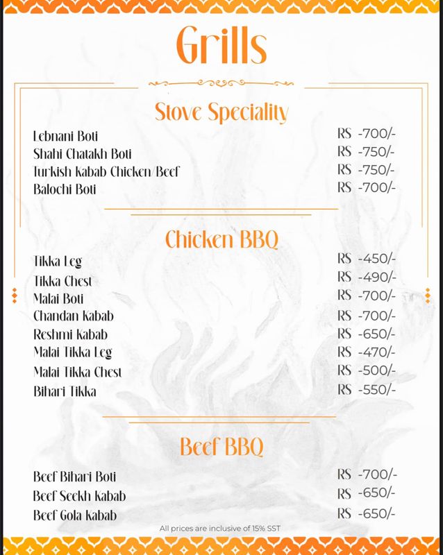 The Stove Club menu