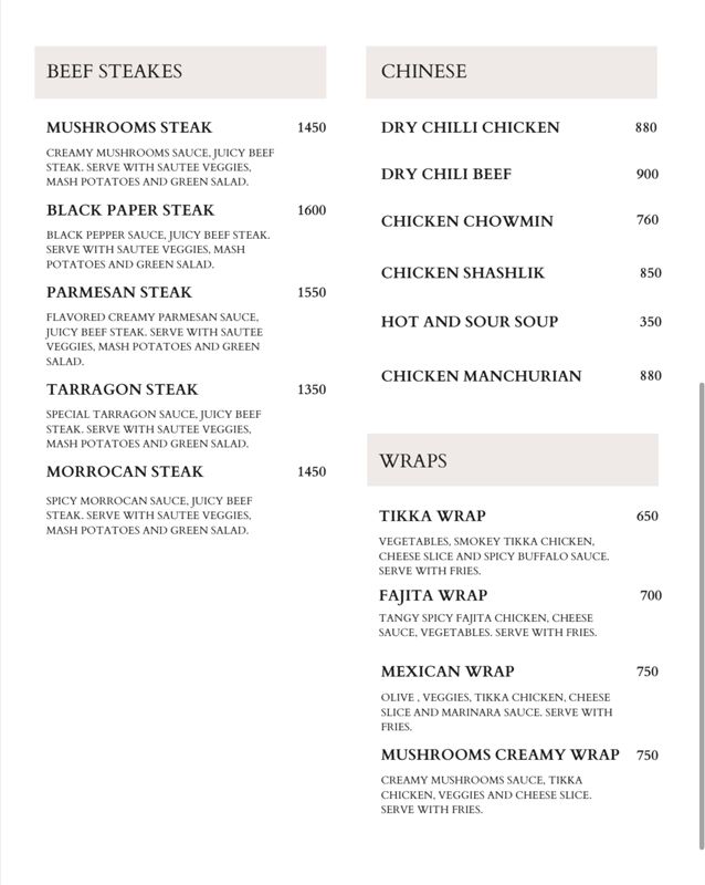 The Terrace Cafe Karachi menu
