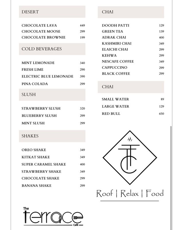 The Terrace Cafe Karachi menu