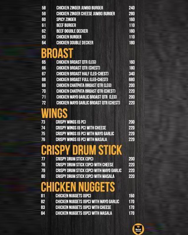 Three Lads menu