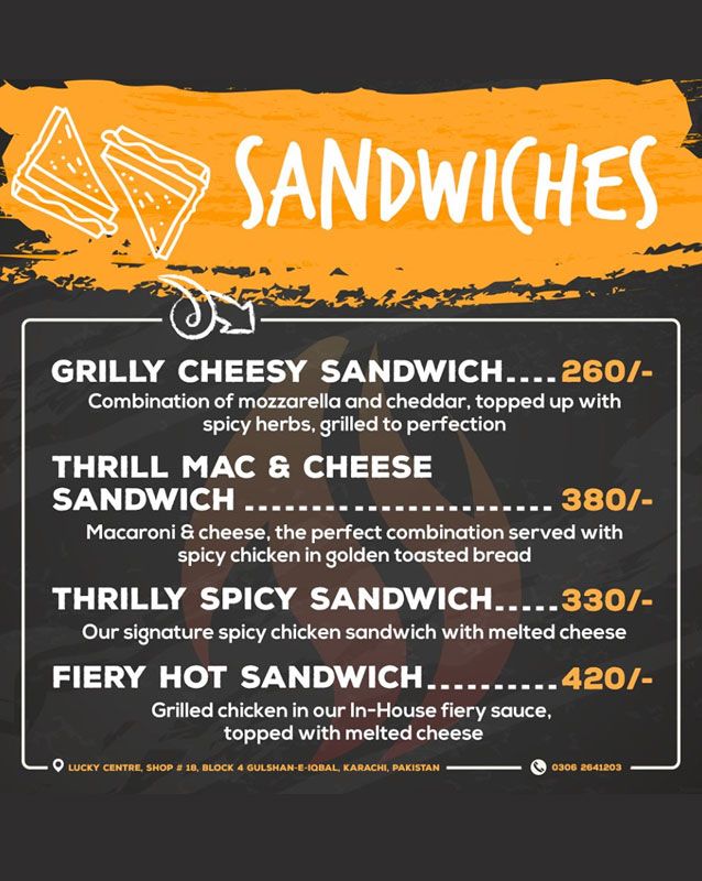 Thrill Grill menu