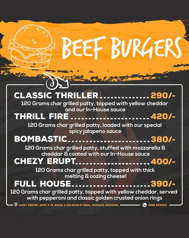 Thrill Grill menu