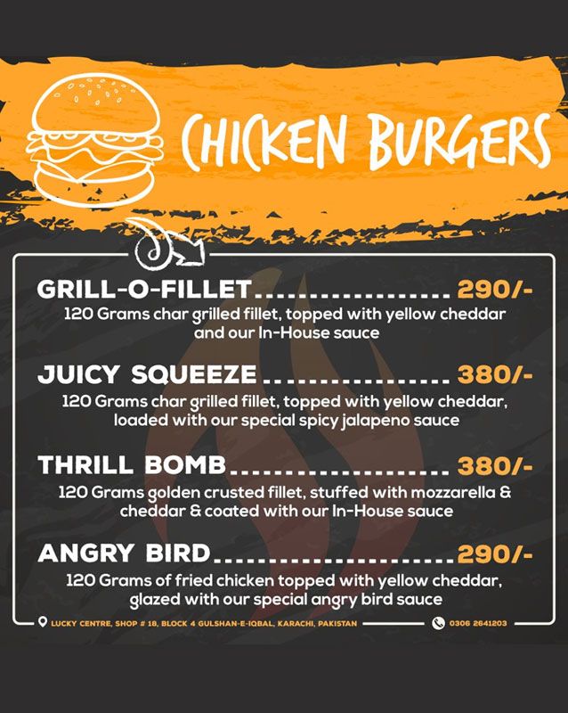 Thrill Grill menu