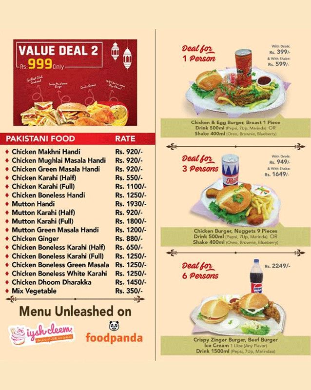 Tiffinwalay.pk menu