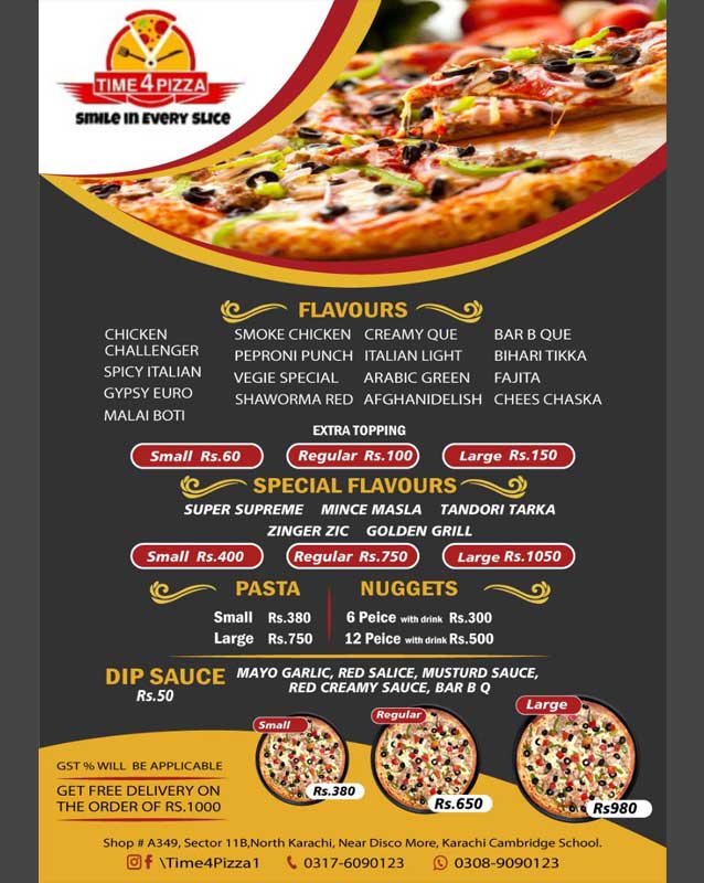 Time 4 Pizza menu