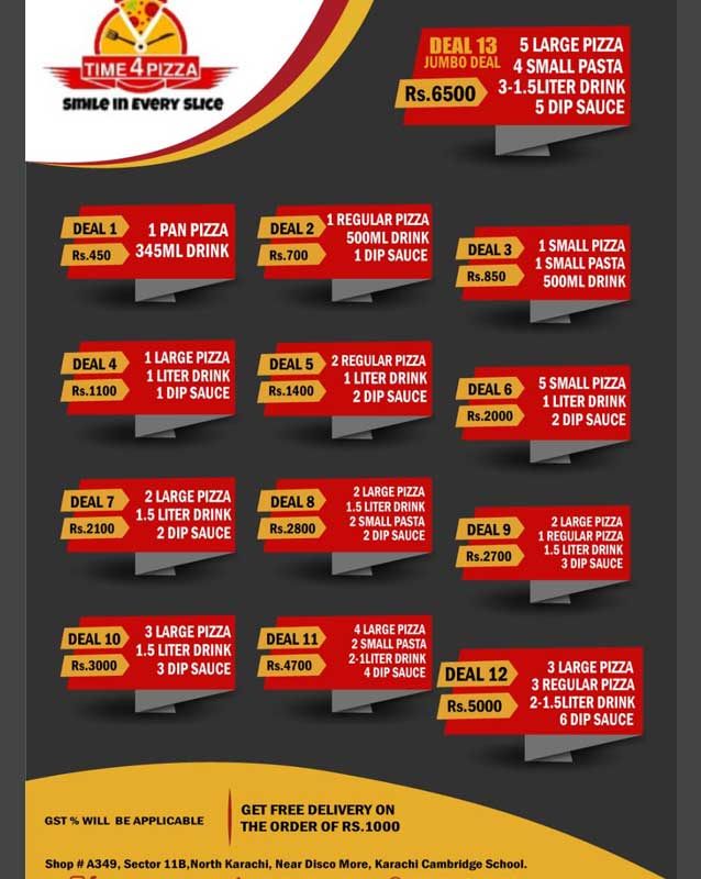 Time 4 Pizza menu