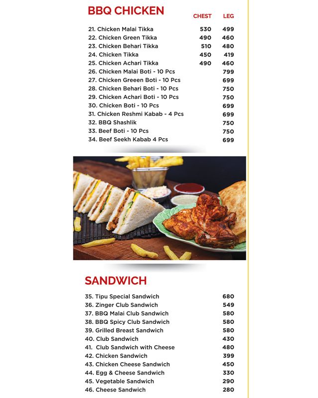 Tipu Burger & Broast menu