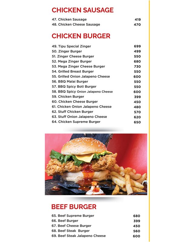 Tipu Burger & Broast menu
