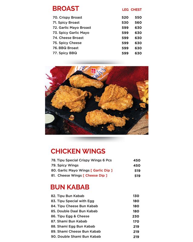 Tipu Burger & Broast menu