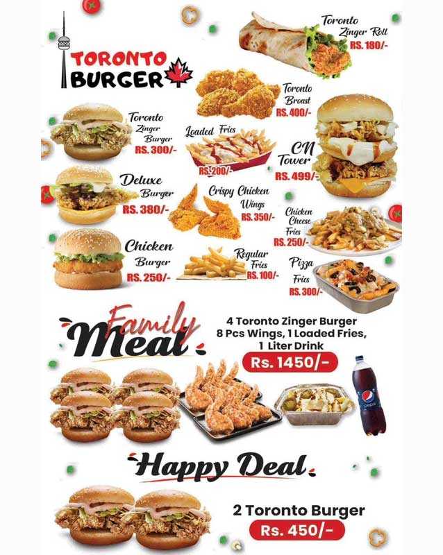 Toronto Burger menu
