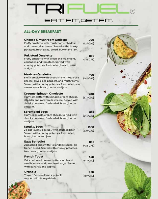TriFuel Cafe menu