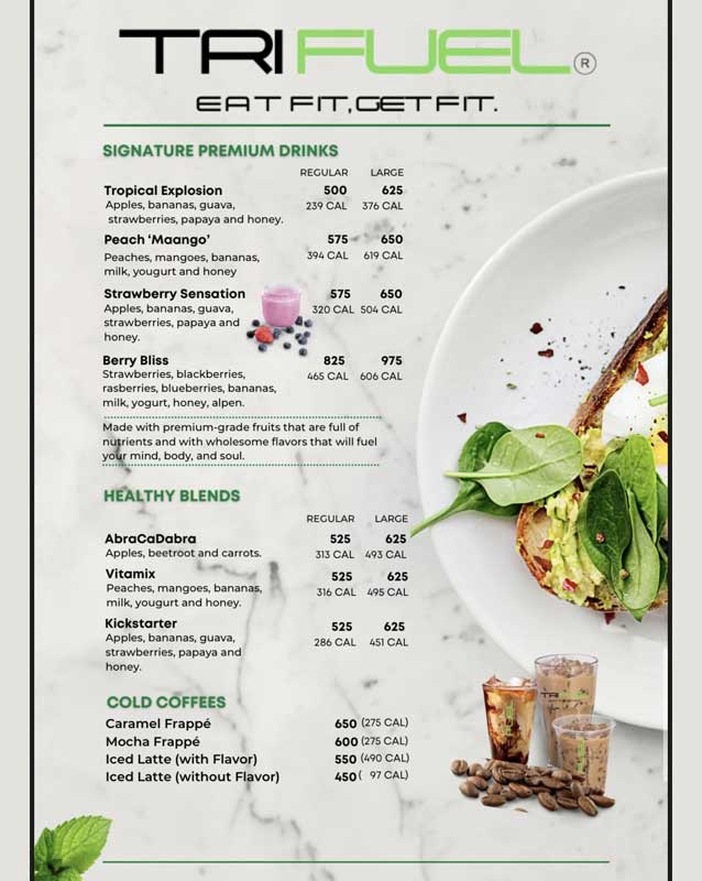 TriFuel Cafe menu