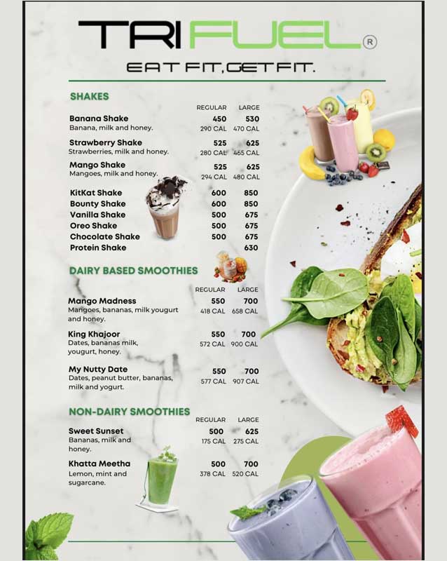 TriFuel Cafe menu