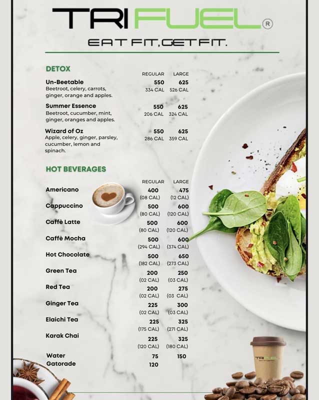 TriFuel Cafe menu