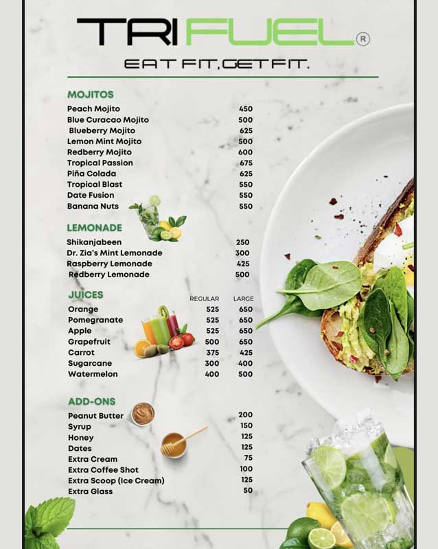 TriFuel Cafe menu