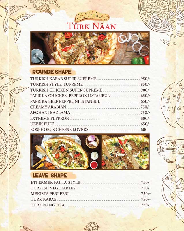 Turk Naan menu