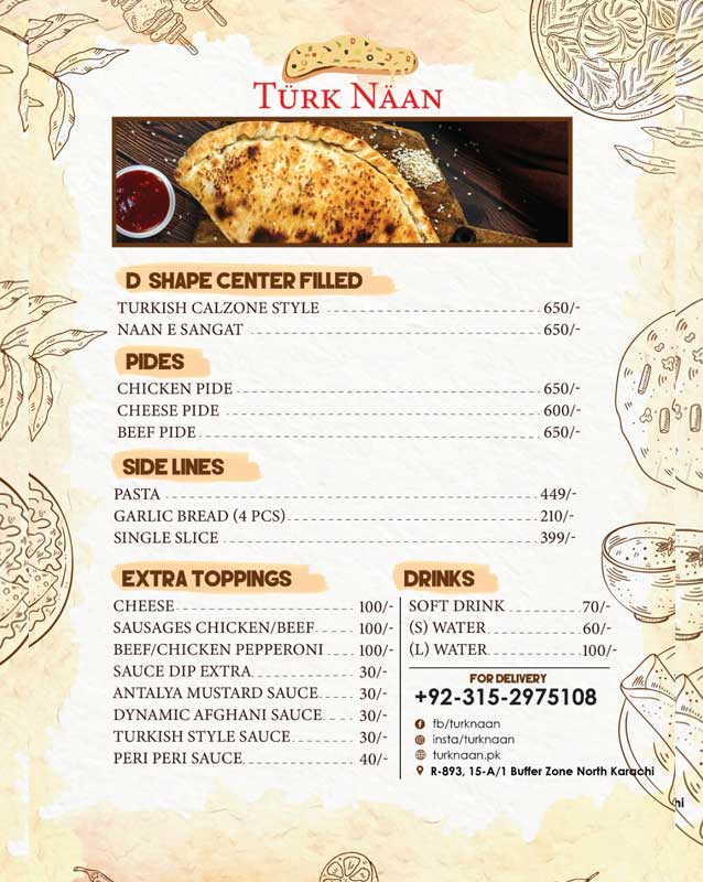 Turk Naan menu