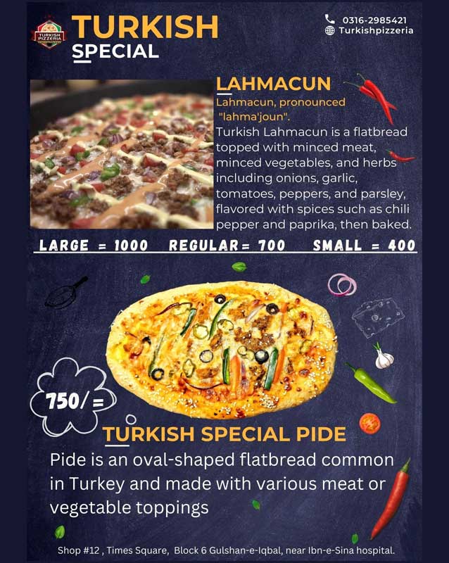 Turkish Pizzeria menu