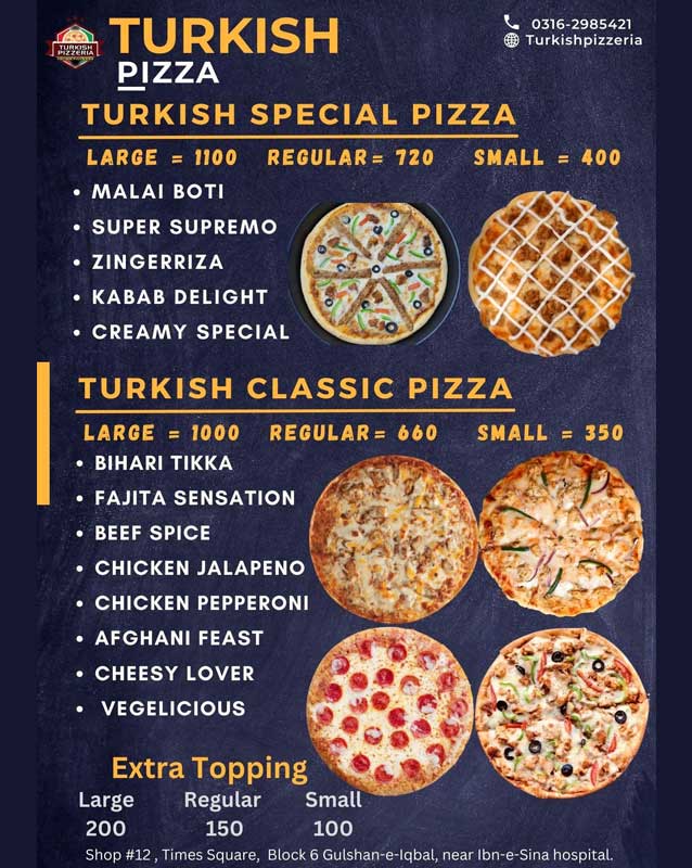 Turkish Pizzeria menu