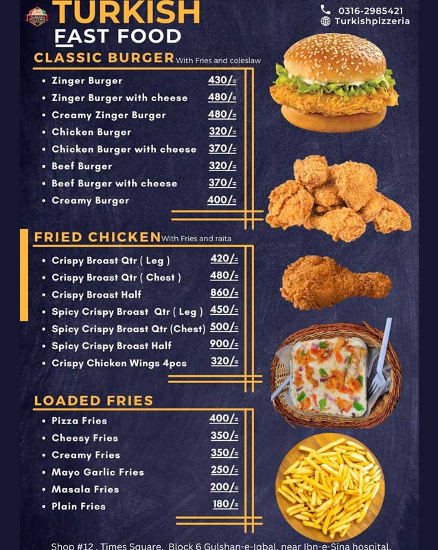 Turkish Pizzeria menu