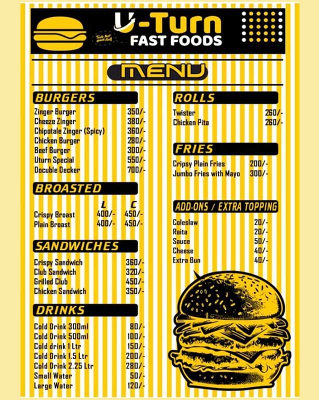Uturn Fast Food menu