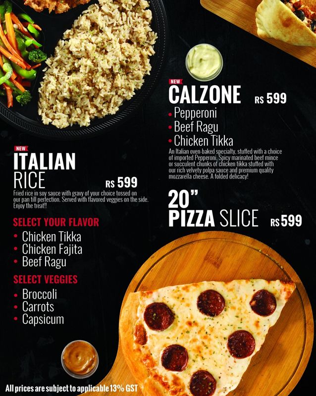 Vanellis Pakistan menu