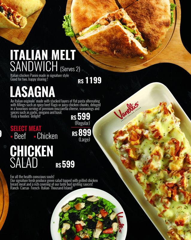 Vanellis Pakistan menu