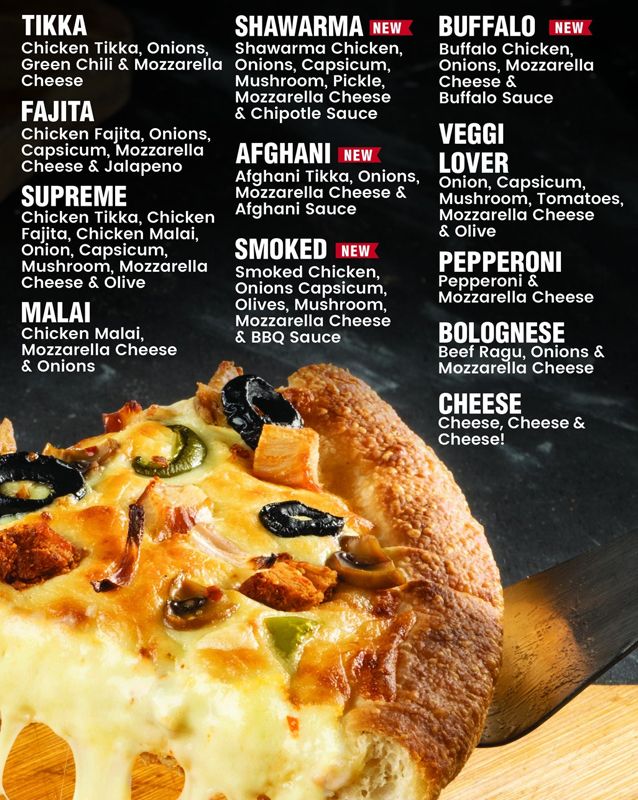 Vanellis Pakistan menu