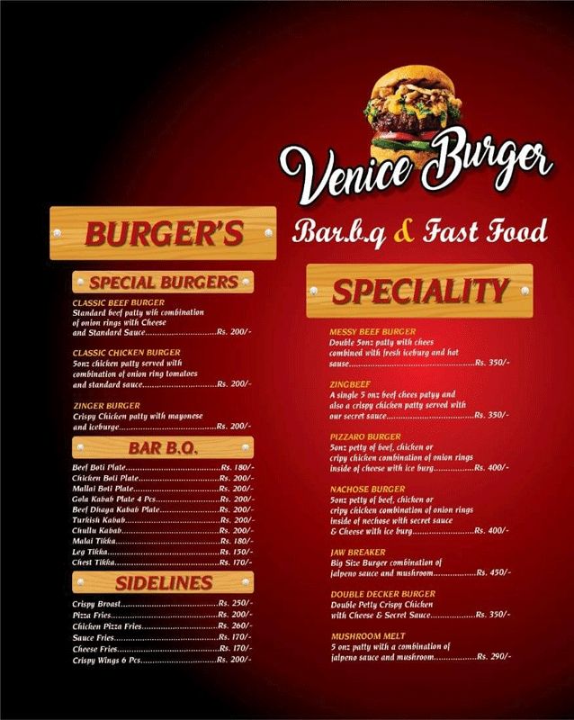 Venice Burger menu