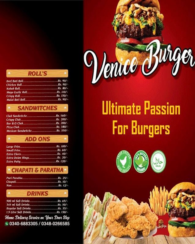 Venice Burger menu