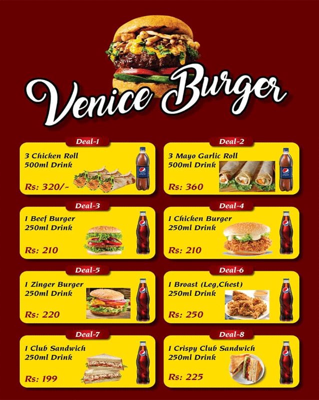 Venice Burger menu