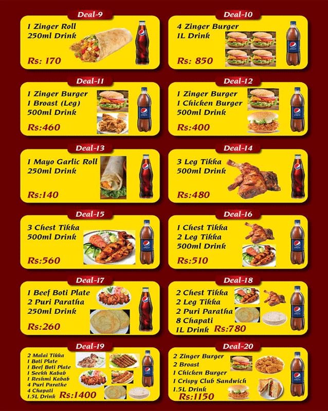 Venice Burger menu