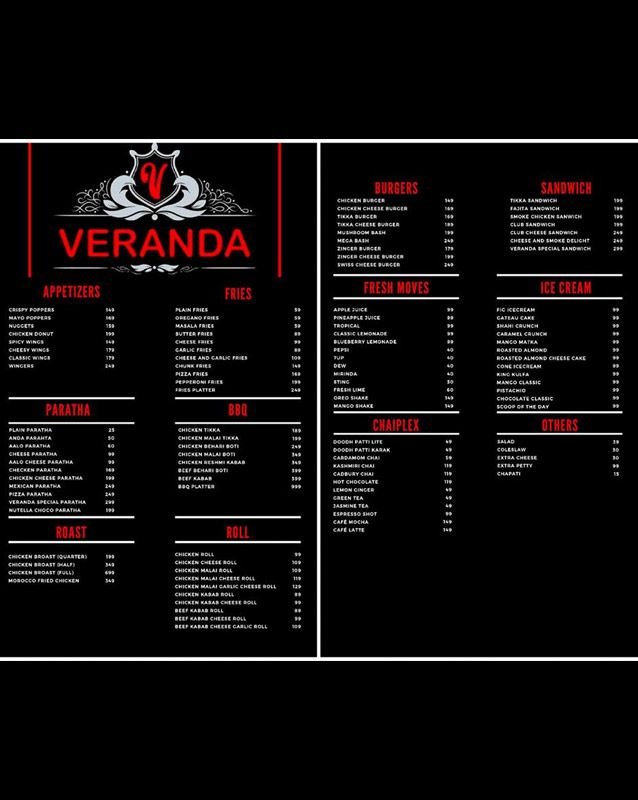 Veranda Cafe & Grill menu