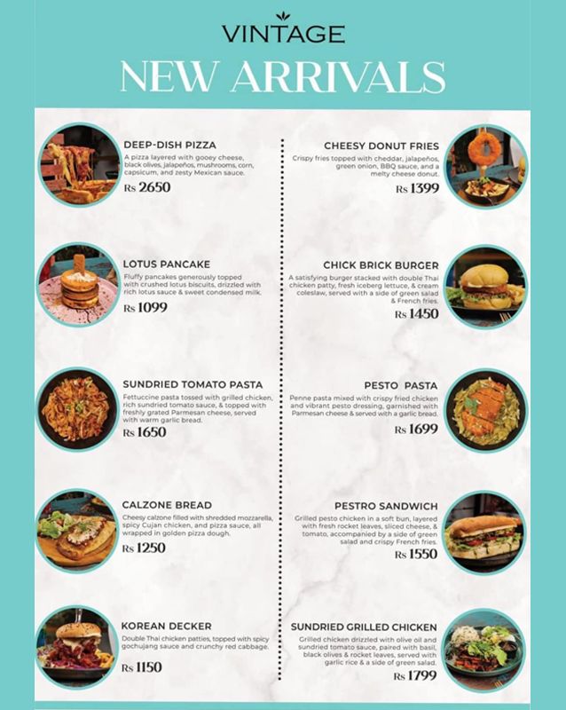 Vintage Cafe menu