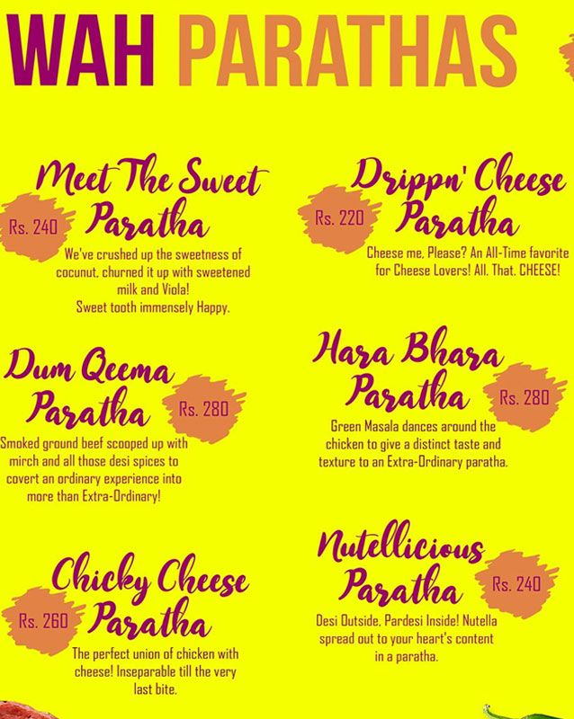 Wah Paratha menu